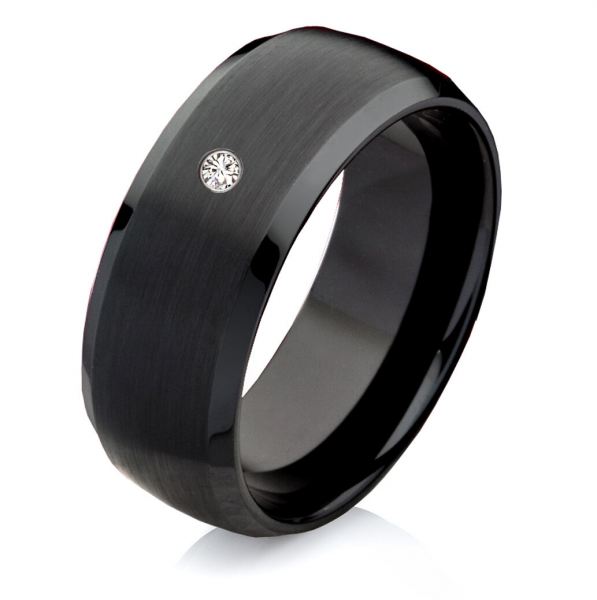 Preview: Damenring Wolframring W754D mit Zirkonia und Gravur